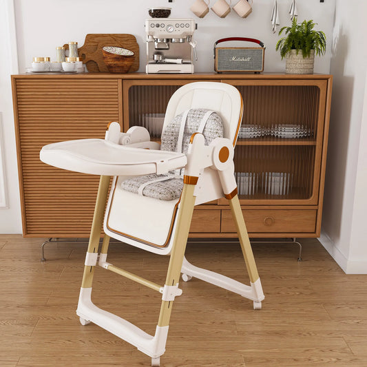 Convertible Baby High Chair to Rocker with 5-Point Harness, Foldable Infant Feeding Chair in White with Removable 2-Tier Easy-Clean Tray for 6M-3Yrs – view 2