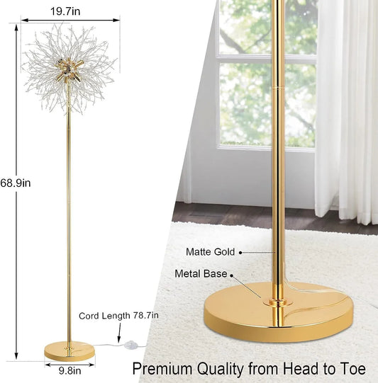 69 inch Crystal Floor Lamp, Modern Standing Lamp with K9 Crystal, LED Floor Lamp with On/Off Foot Switch, Metal Tall Pole Lamp for Living Room, Girls – view 2