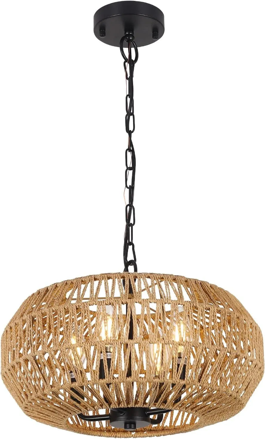 Farmhouse Rattan Pendant Lights, 15.7' 4-Light Boho Chandelier Light Fixture, Wicker Hand Woven Basket Pendant Hanging for Dining Room Living Room – view 2