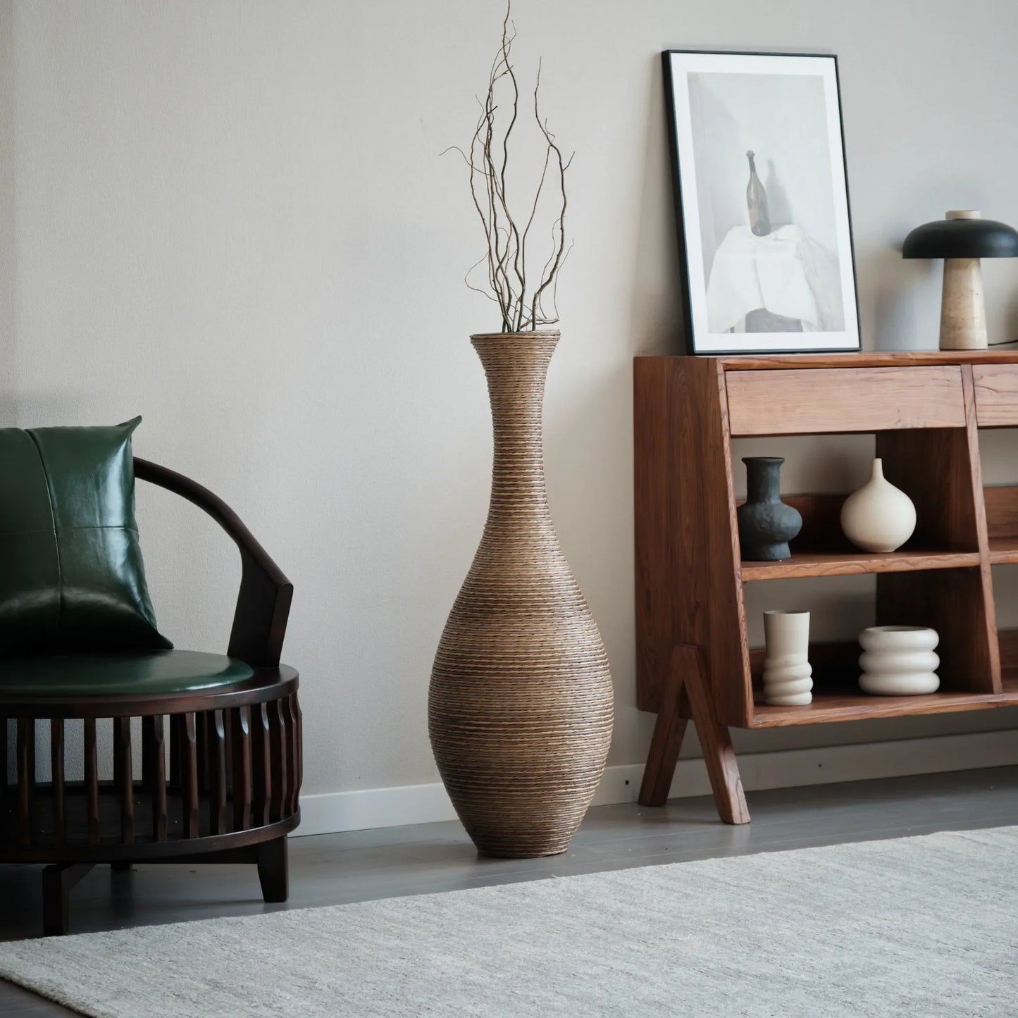 39-inch Tall Artificial Rattan Floor Vase in Elegant Beige - Statement Piece for Living Room Décor, Entryway, or Hallway - Versatile Home Accent for – view 2