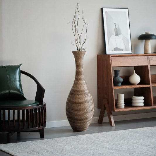 39-inch Tall Artificial Rattan Floor Vase in Elegant Beige - Statement Piece for Living Room Décor, Entryway, or Hallway - Versatile Home Accent for – view 2