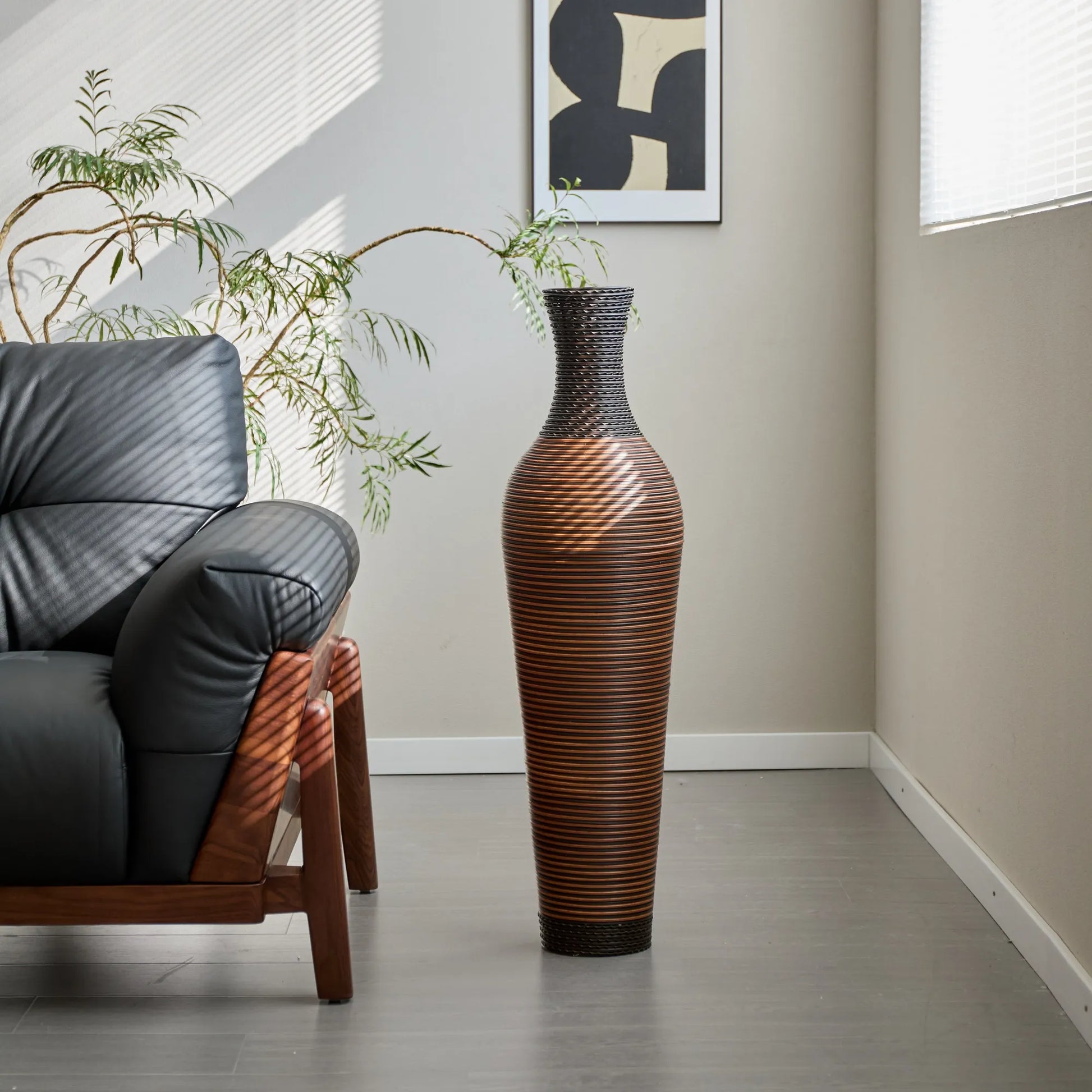 39' Tall Standing Designer Floor Vases with Elegant Two-Tone Dark Brown Finishes - Ideal for Decorating Living Rooms, Bedrooms, Entryways Perfect for – view 2