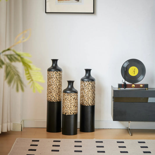 Floor Metal Vases Decorated White Metal Vases Set of 3 Gorgeous Home Decoration Large Glazed Metal Vases 20.8in/24.8in/28.7in Height – view 2