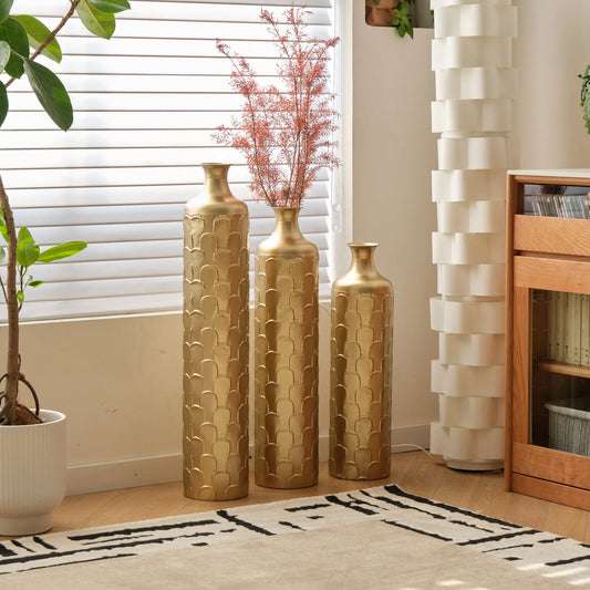 Floor Metal Vases Decorated White Metal Vases Set of 3 Gorgeous Home Decoration Large Glazed Metal Vases 25.2in/29.33in/34.25in Height – view 2