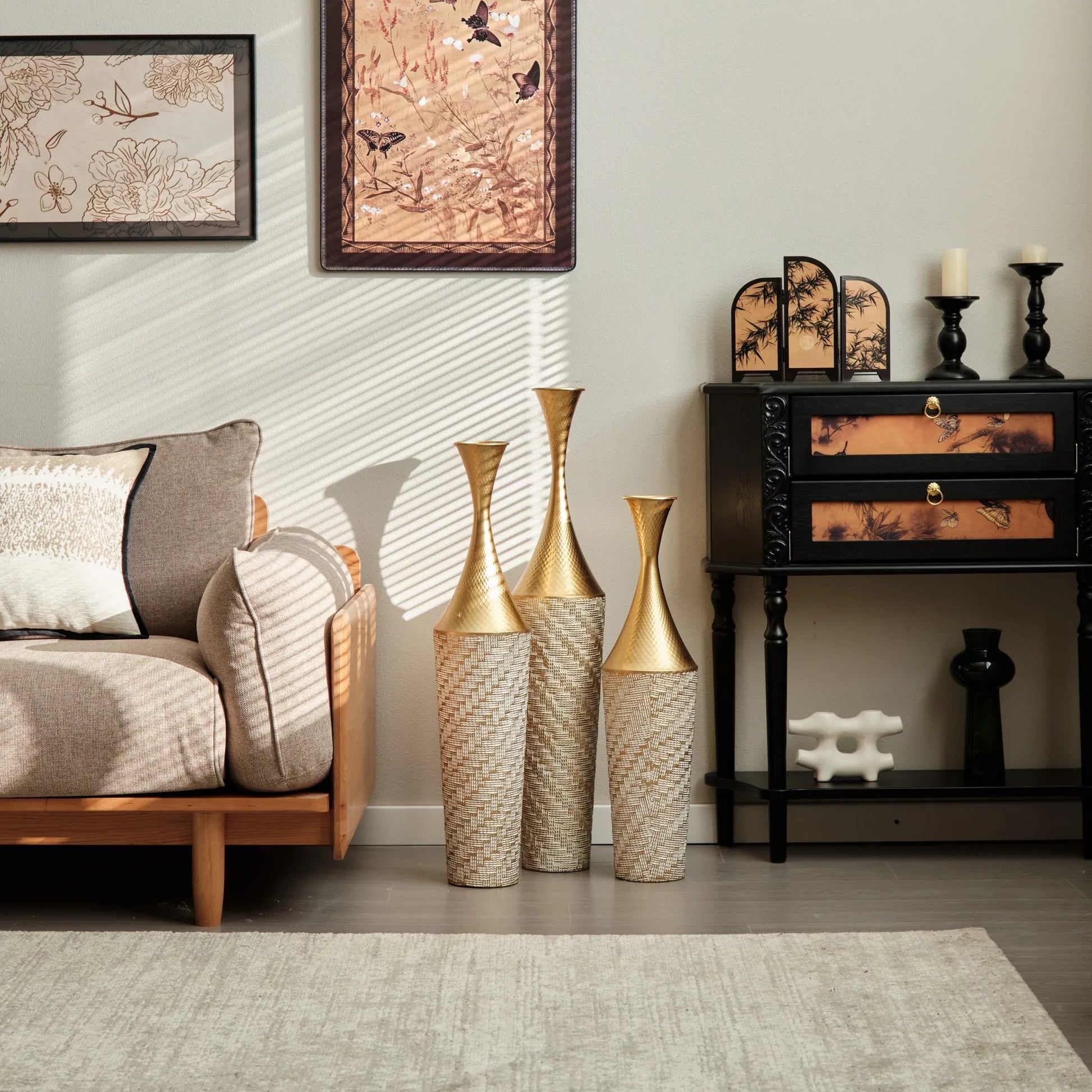 Floor Metal Vase Modern Style Decoration Home Woven Pattern Metal Vase 3-piece Set Gorgeous Home Decoration Large Glazed Metal Vase – view 2