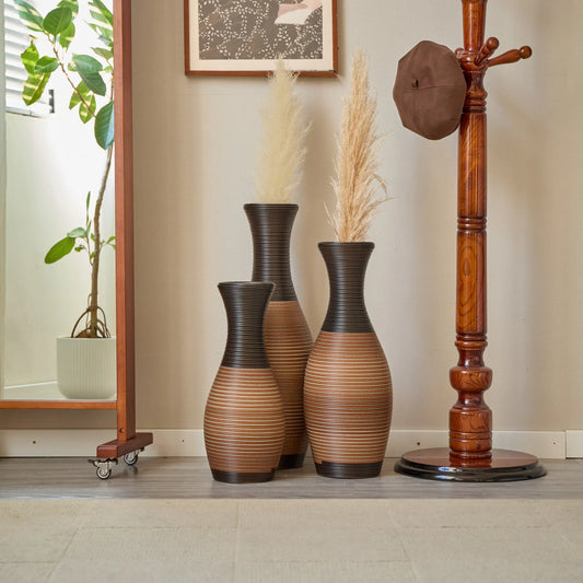 Set Of 3 Designer Floor Vases, Large Vases for Home Décor Flooring, Artificial Rattan Floor Vases, Brown Floor Vases for Living Rooms or Corridors – view 2
