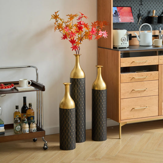 Elegant Floor Vase Set – Gold & Black Metal Decorative Vases – 3-Piece Set for Floral Display, Wedding & Gift Décor – view 2