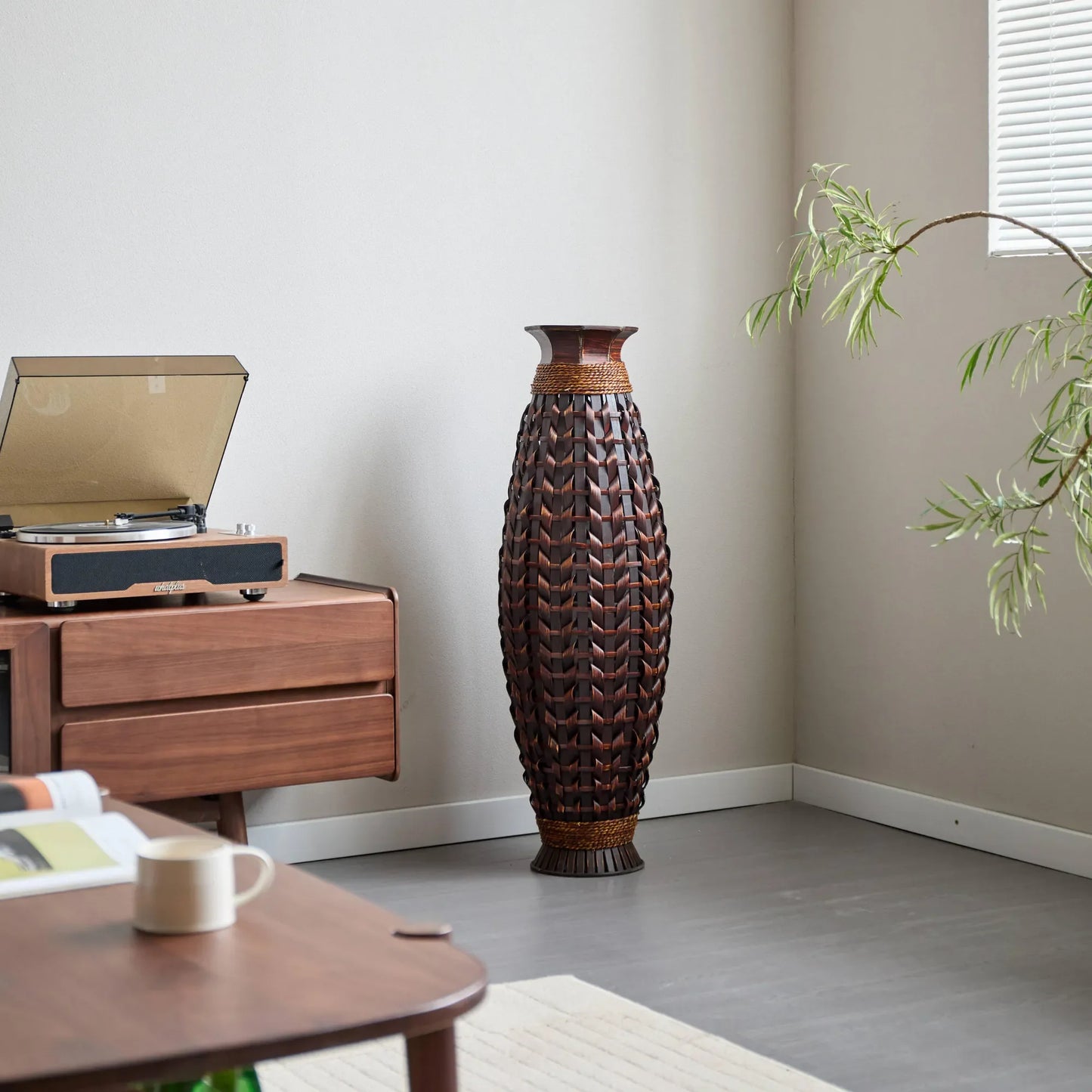 39-Inch Tall Hand-Woven Bamboo Floor Vase – Decorative Accent for Living Room, Entryway, or Hallway – Ideal for Dried or Silk Flower Arrangements – view 2