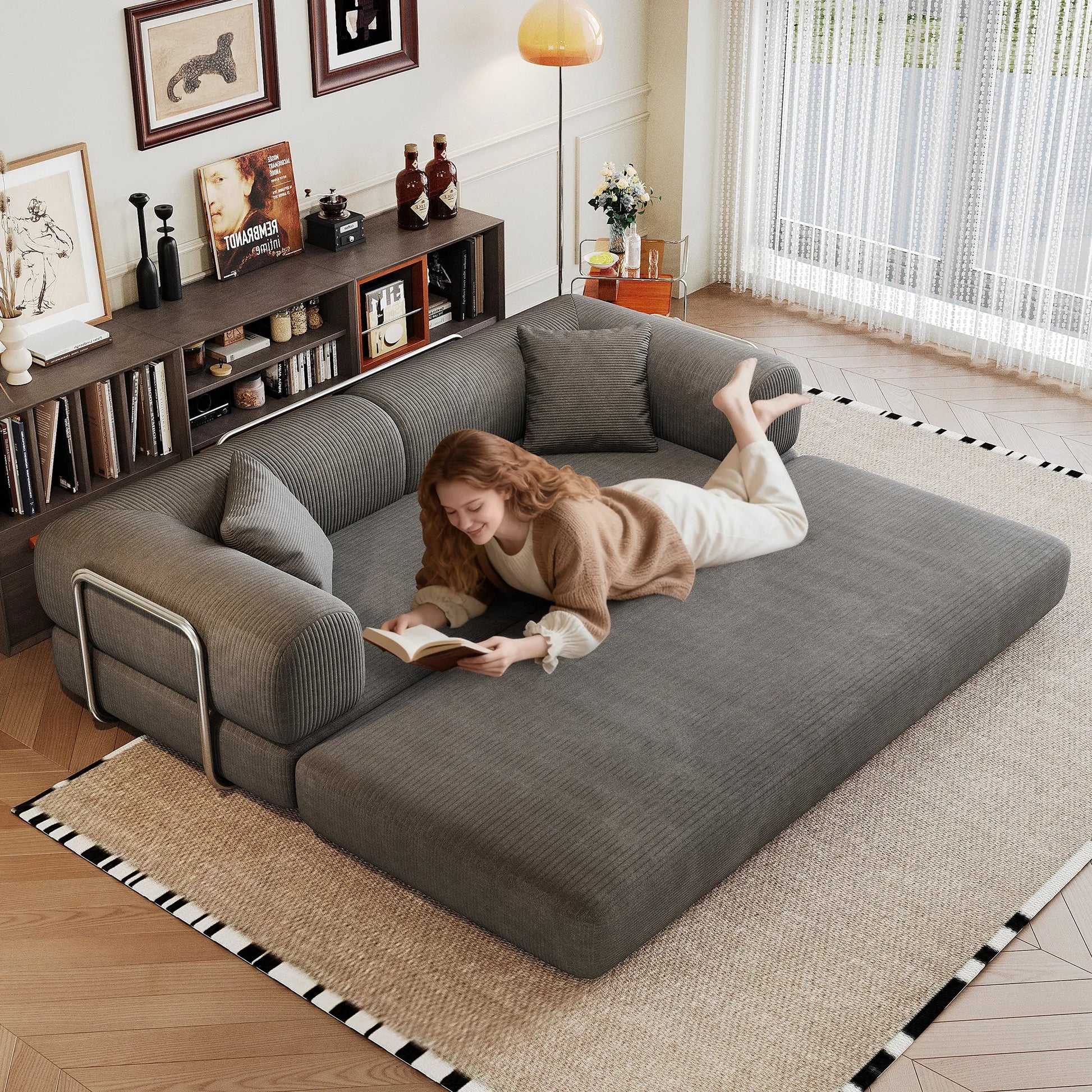 78.8' Compression Sofa,Convertible Floor Sofa Bed-with Pillow Back Support Armrest,Comfy Futon Couch Sleeper Bed,Loveseats Boneless Modular Sectional – view 2