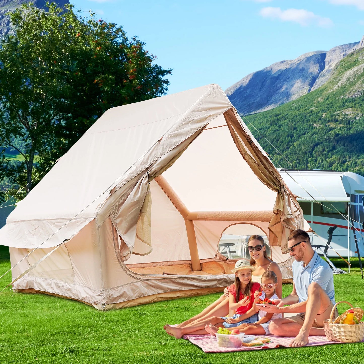 Inflatable Glamping Tent for 4-6 People, Waterproof Luxury Outdoor Tent with Pump, Khaki 410D Oxford Fabric, 118'x78.7'x78.7' – view 2