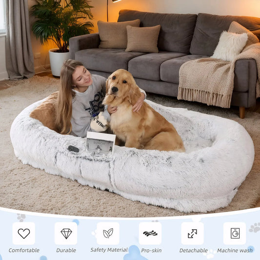 Human Dog Bed, Washable Faux Fur Dog Bed for People Doze Off, Napping Orthopedic Dog Bed,71''x45''x14'' Size Fits You and Pets (Grey) - Blankets and – view 2