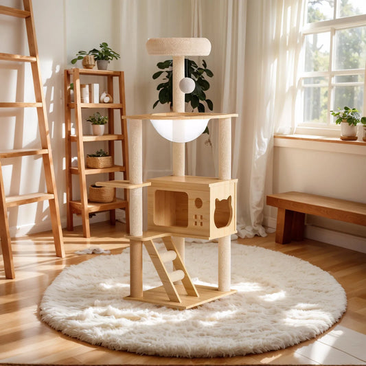 48.8' Modern Cat Tower, Wood Cat Tree Tower for Indoor Cats, Cat Tree with Sisal-Covered Scratching Posts and Top Perch, Cat Condo with Acrylic – view 2