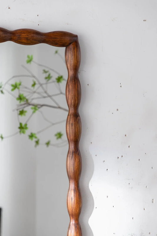 36.02' Mid-Century Modern Swirl Wood Frame Mirror - Solid Wood & MDF Wall-Mounted Full-Length Mirror, Brown Decorative Mirror for Bedroom/Living Room – view 2