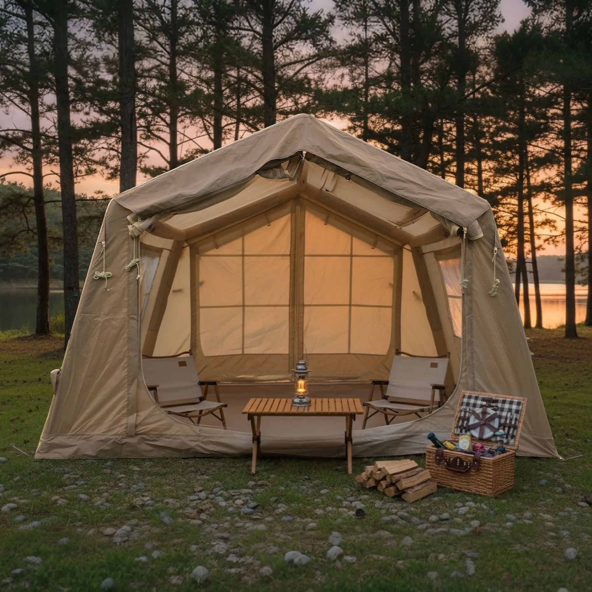 8 m ² Inflatable Tents for Camping, Blow Up Tent with Hand Pump, Easy Setup InflatableTent 4 Season Tent, Waterproof Oxford Air Glamping Tents for – view 2