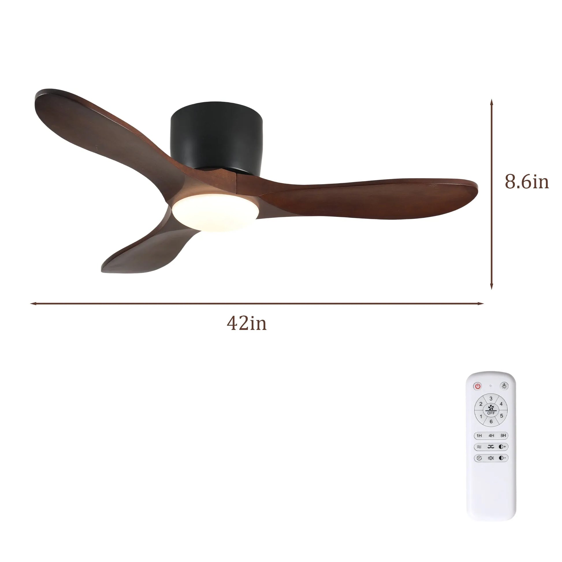 42-inch Ceiling Fan with Light, 3 Dark Walnut Wood Blades, Remote Control, Reversible DC Motor for Living Room – view 2