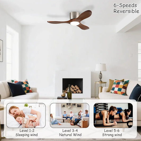 42-inch Ceiling Fan with Light, 3 Light Walnut Wood Blades, Remote Control, Reversible DC Motor for Living Room – view 2