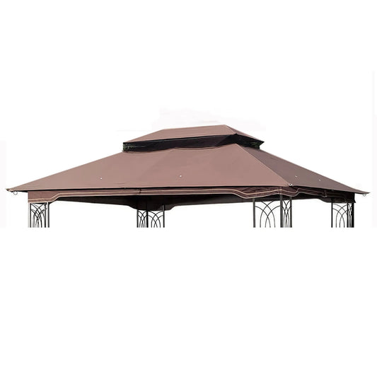 13x10 Ft Patio Double Roof Gazebo Replacement Canopy Top Fabric,Brown – view 2