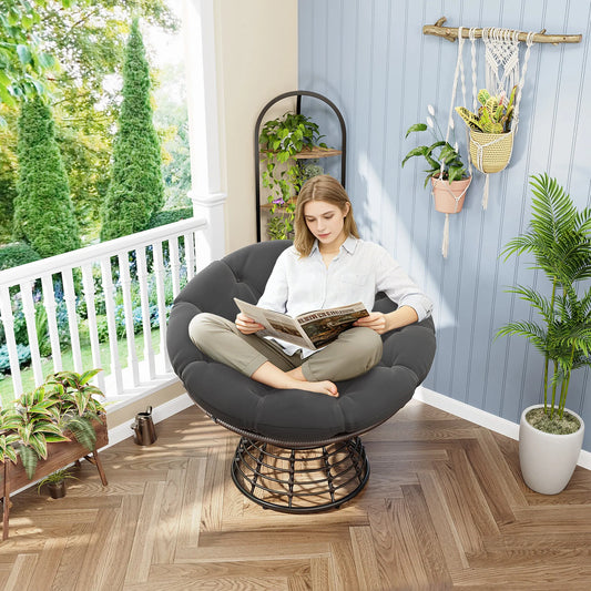 Comfortable Ergonomic Wicker Papasan Chair, 360° Swivel Indoor Outdoor Rattan Chair with Soft Thick Cushion, Ideal for Living Room, Bedroom, Reading – view 2