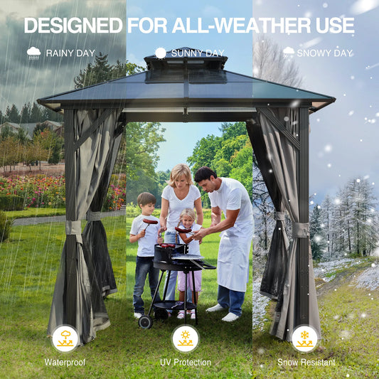 Outdoor Grill Gazebo 8 x 8FT, Hardtop BBQ Gazebo with UV-Resistant Polycarbonate Roof & Storage Hooks for Patio, Lawn, Garden – view 2