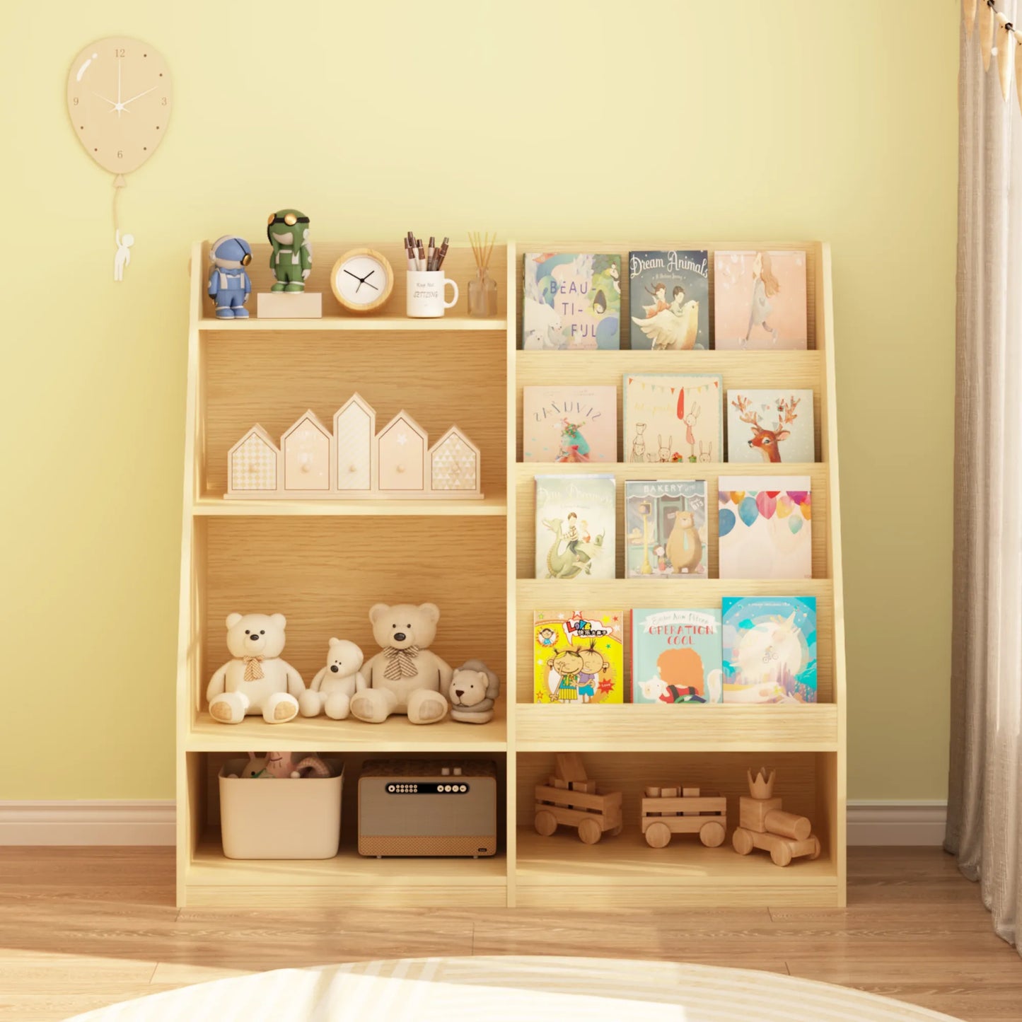 Kids Bookshelf and Toy Storage Organizer, Multifunctional 4 Tier Wooden Kids Book Shelf with Bookcase Display Stand in Kids Room Playroom Nursery for – view 2