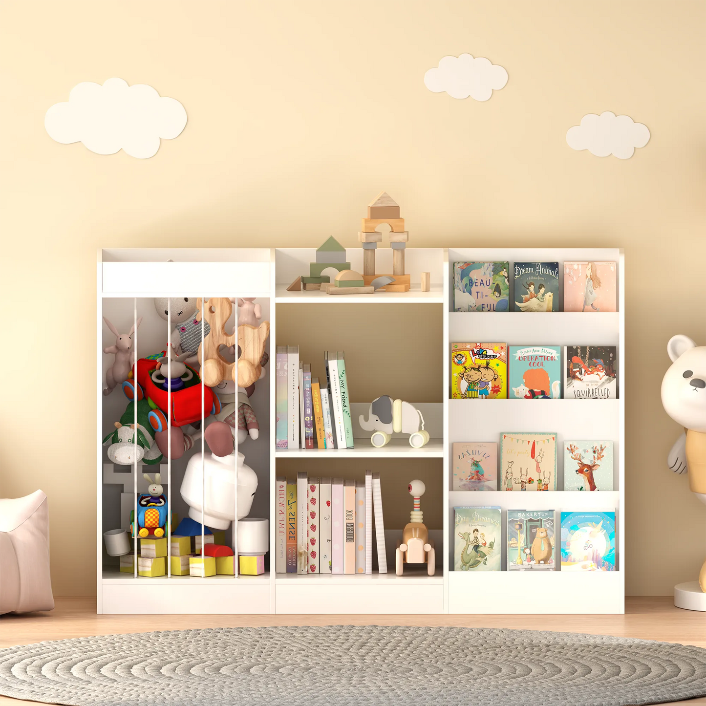 3-in-1 Kids Bookshelf and Toy Storage, 4-Tier Book Shelf for Kids Rooms, Sling Baby Bookcase with Stuffed Animal Storage, Toddler Montessori – view 2
