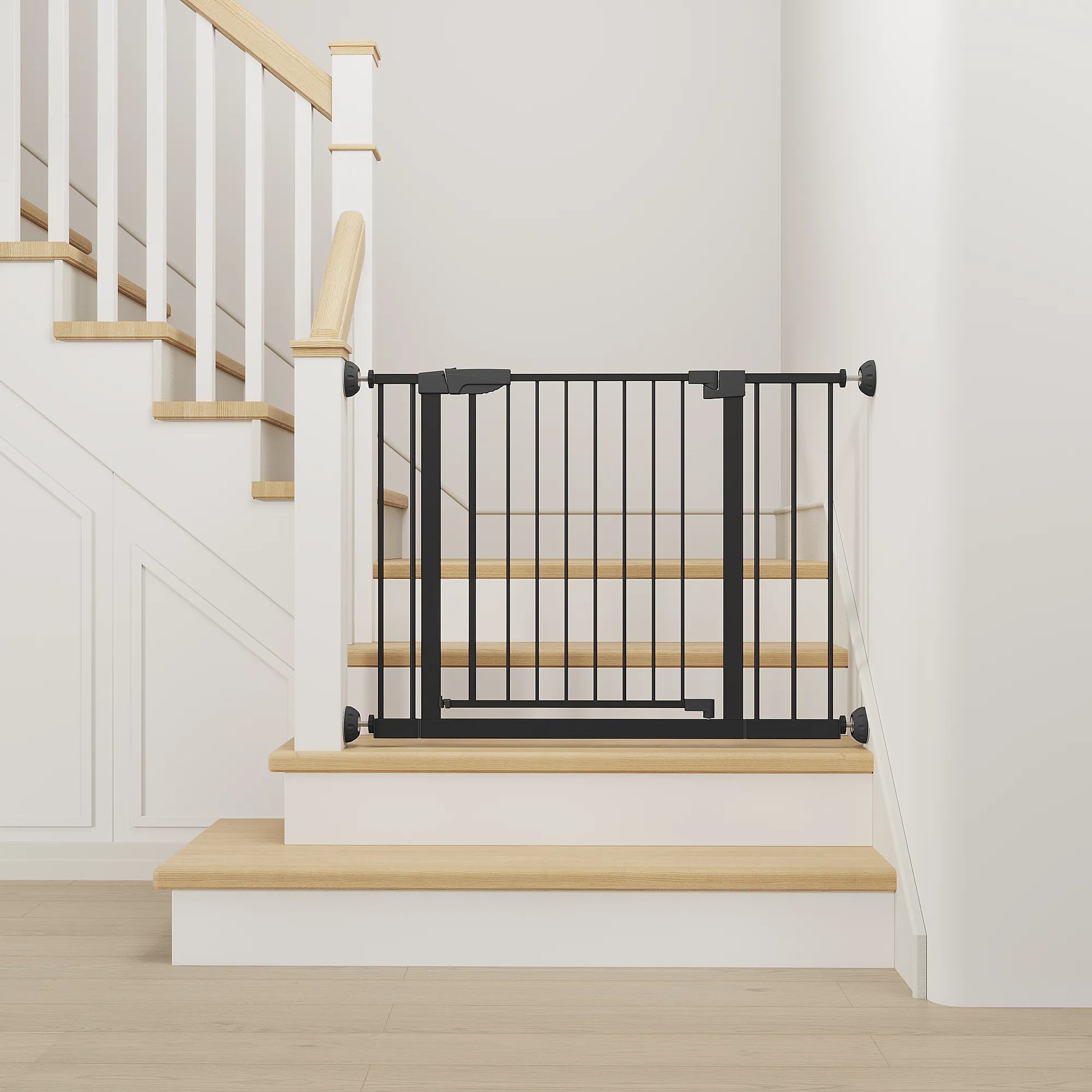 29.5-45.3' Wide Baby Gate with wall protector for Stairs, Dog Gate Indoor for Doorways, No Drilling Pressure Mounted Pet Gates for Kids, Easy Walk – view 2