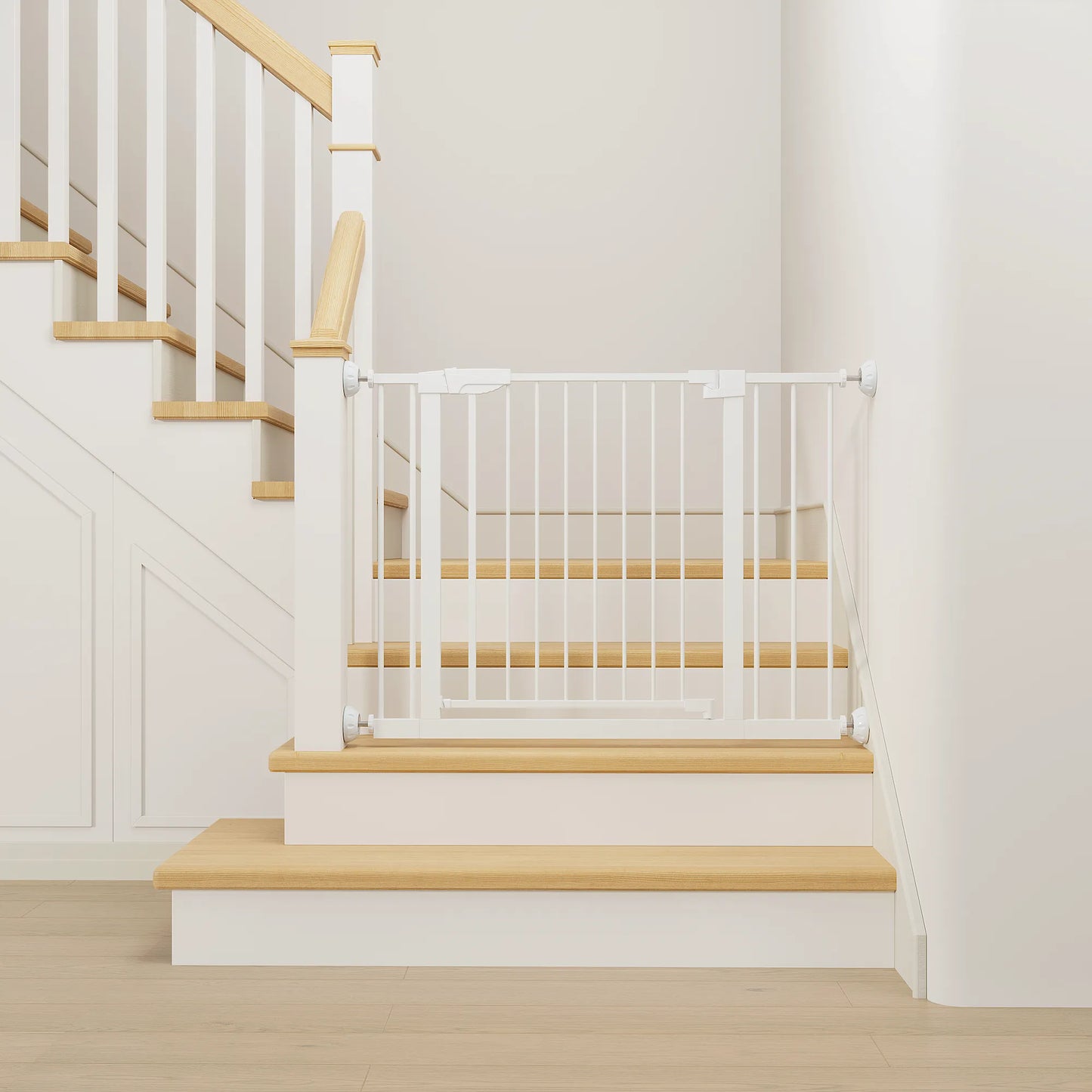 29.5-45.3' Wide Baby Gate with wall protector for Stairs, Dog Gate Indoor for Doorways, No Drilling Pressure Mounted Pet Gates for Kids, Easy Walk – view 2