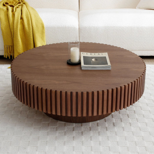 31.49'' Round Coffee Table Small Coffee Table for Apartment, Modern Living Room Coffee Table with Sturdy Pedestal,WALNUT (Same Sku:W876P243947) – view 2