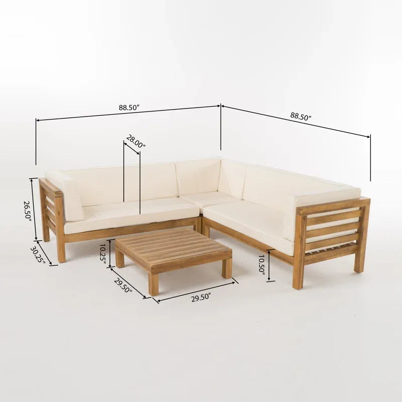 OUTDOOR WOODEN SECTIONAL SET WITH CUSHIONS, BEIGE – view 3