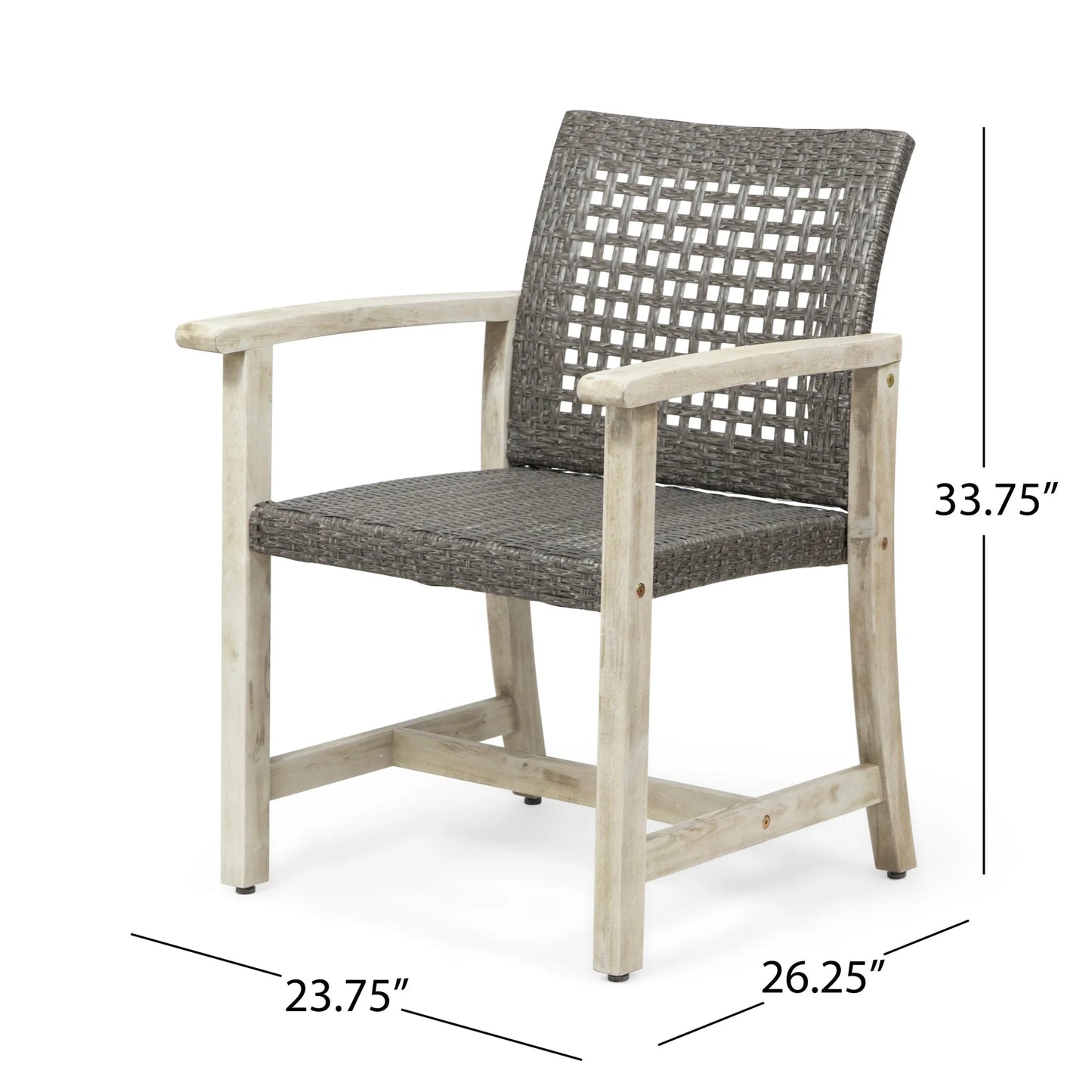 Outdoor Dining Chair Set of 2, Light Grey Wash Acacia Wood Frame and Mix Black PE Rattan Wicker – view 3