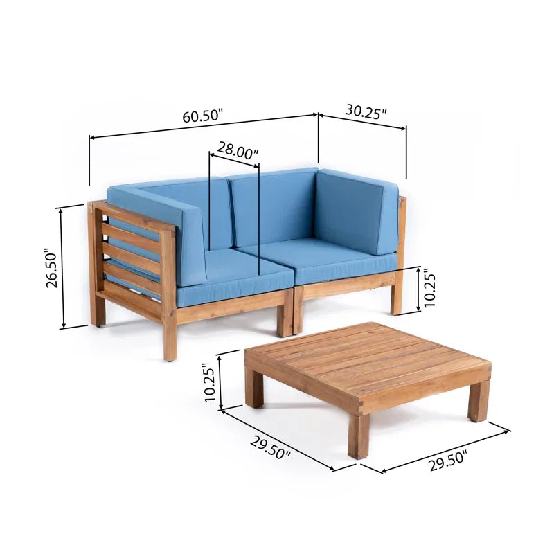 3-Piece LOVE SEAT SET WITH COFFEE TABLE, BLUE – view 3