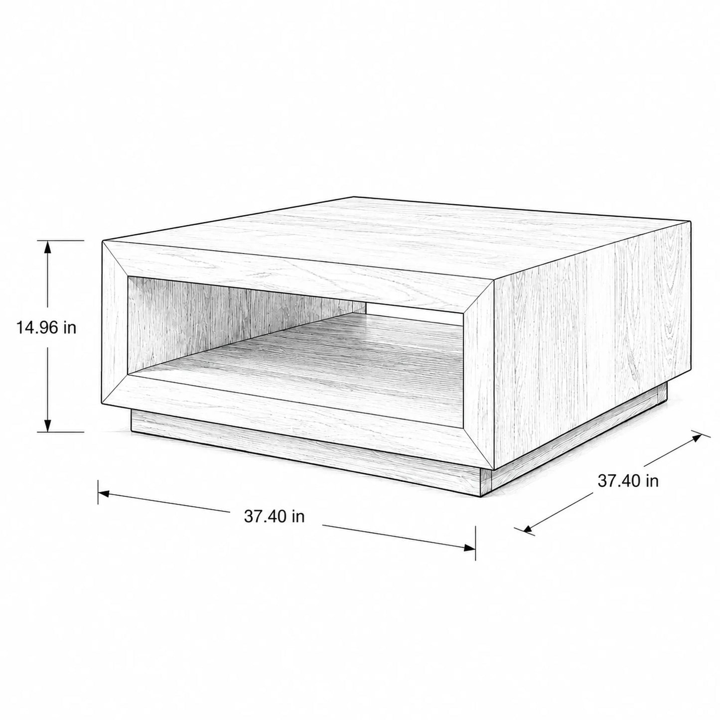 Low Profile Premium Solid Wood Coffee Table in Brown with Natural Wood Finish, 14.96 x 37.40 x 37.40 inches – view 3