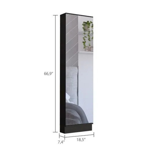Xl Shoe Rack, Mirror, Five Interior Shelves, Single Door Cabinet -Black – view 3