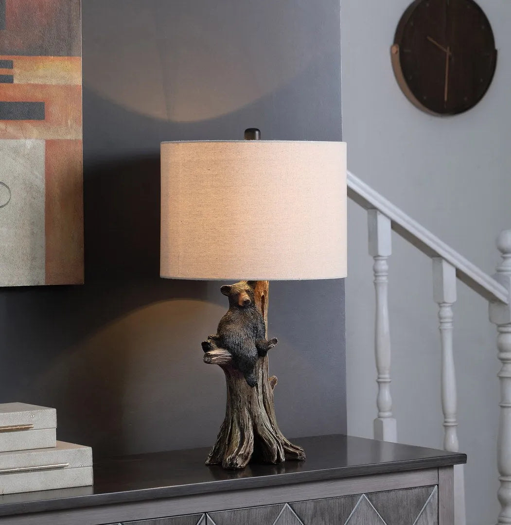 24.75' In Black Bear On A Tree Polyresin Table Lamp – view 3