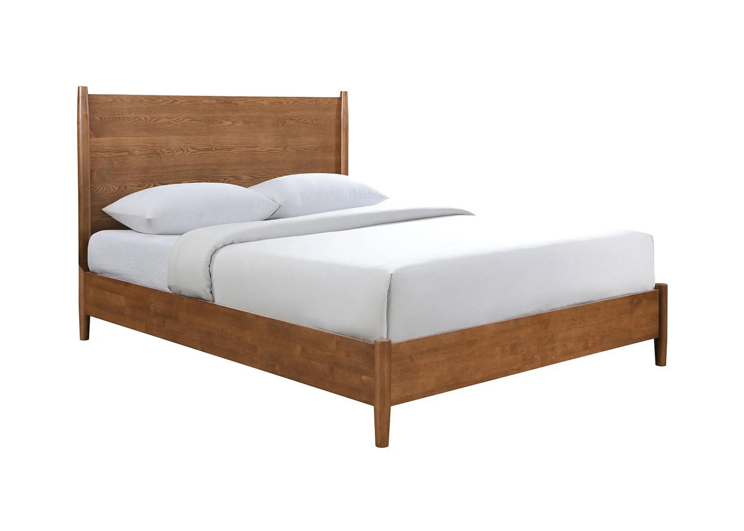 Walnut Color Panel Headboard 3pc Bedroom Set Full Size Bed 2x Nightstands Wooden Mid-Century Modern Style – view 3