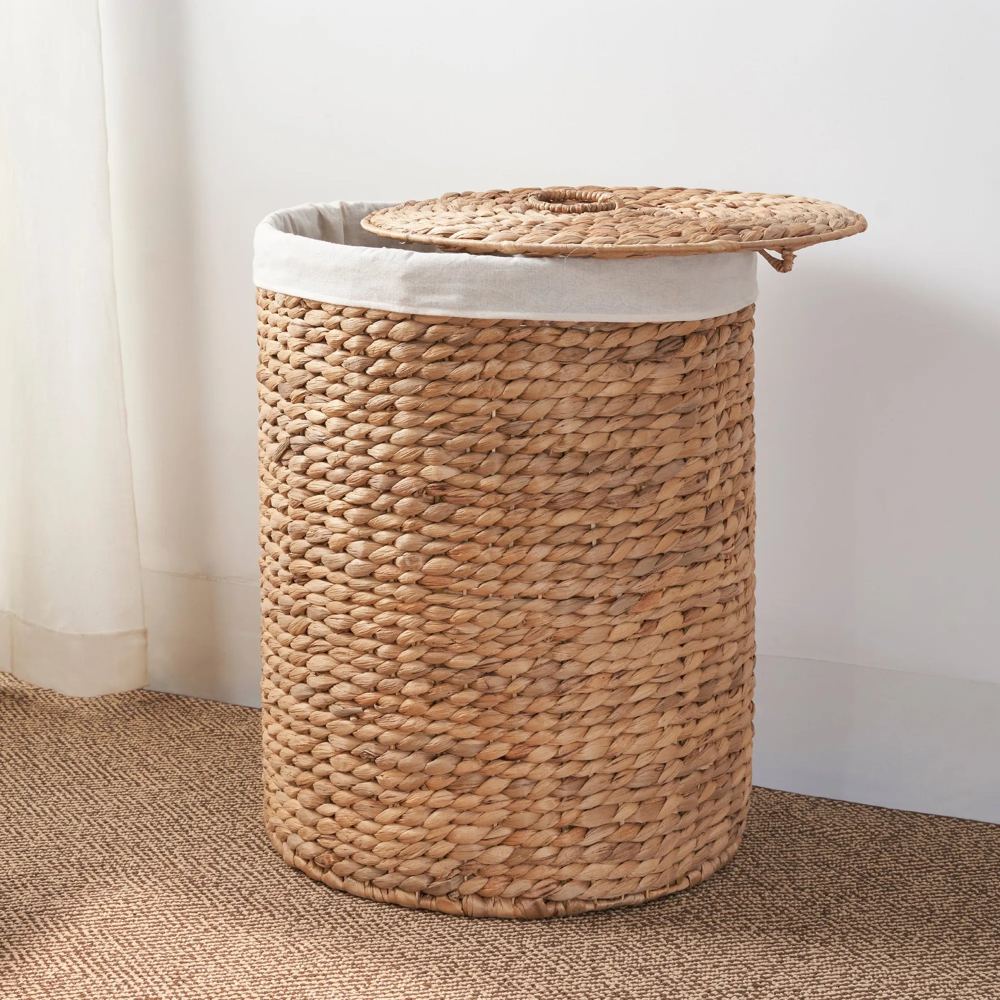 Round Tall Water Hyacinth Woven Wicker Laundry Hamper with Lid - For Clothes, Canvas, Toys and Book Storage with Removable Liner - 15' x 15' x 20'  – view 3