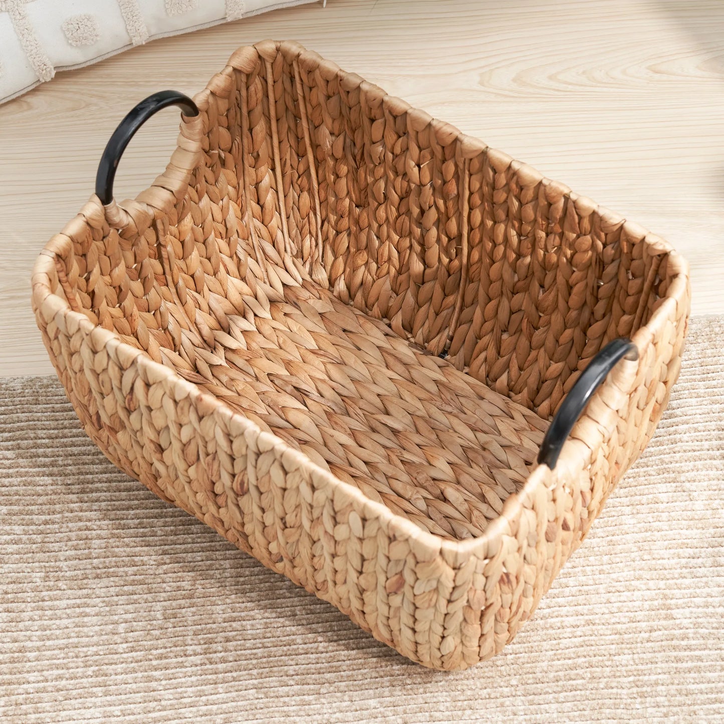 Rectangular Multi Purpose Water Hyacinth Woven Wicker Baskets with Handles - 16' x 12' x 13' - Natural Brown - For Towel, Toys, Magazine and Kitchen – view 3
