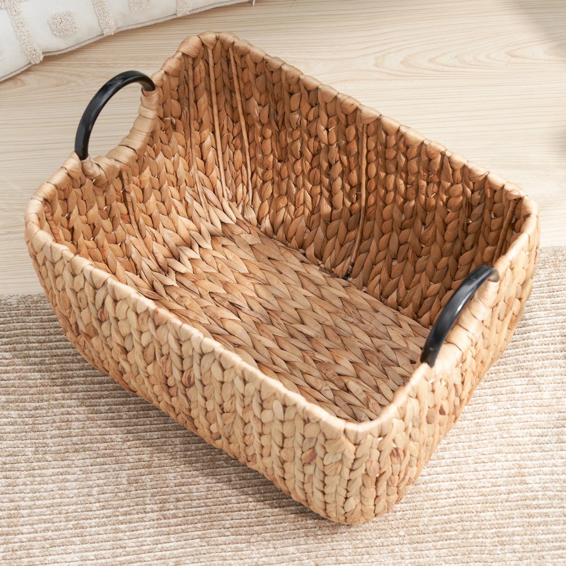 Rectangular Multi Purpose Water Hyacinth Woven Wicker Baskets with Handles - 16' x 12' x 13' - Natural Brown - For Towel, Toys, Magazine and Kitchen – view 3