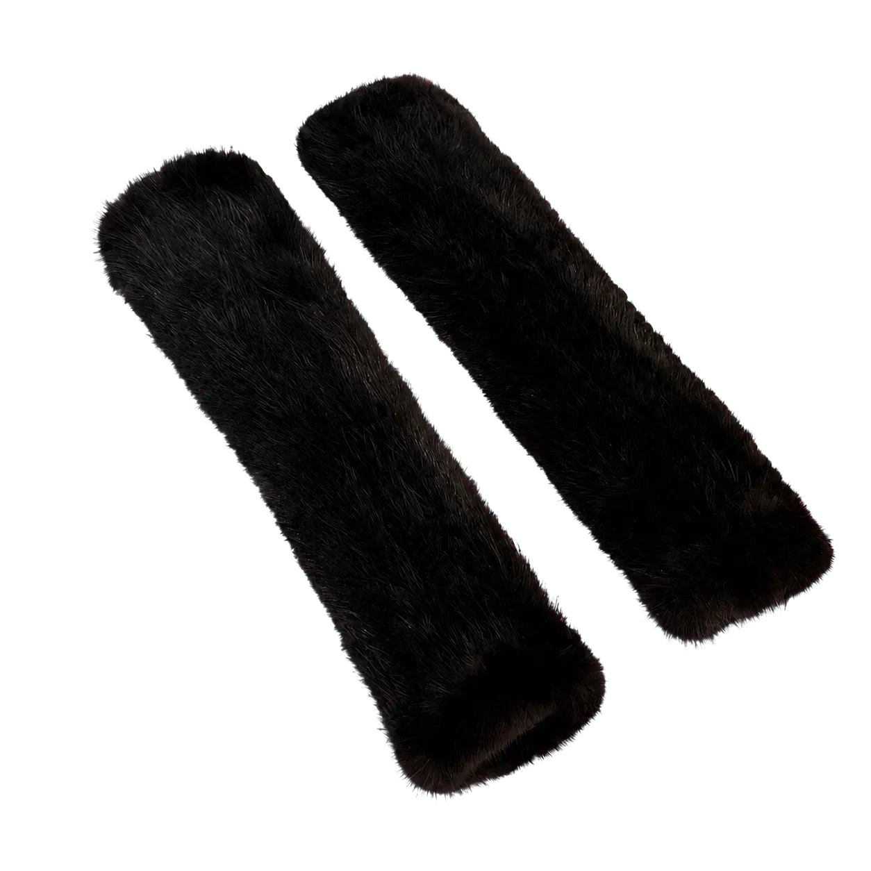 Black 30 cm genuine mink fur fingerless arm warmers isolated on a transparent background