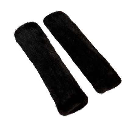 Black 30 cm genuine mink fur fingerless arm warmers isolated on a transparent background
