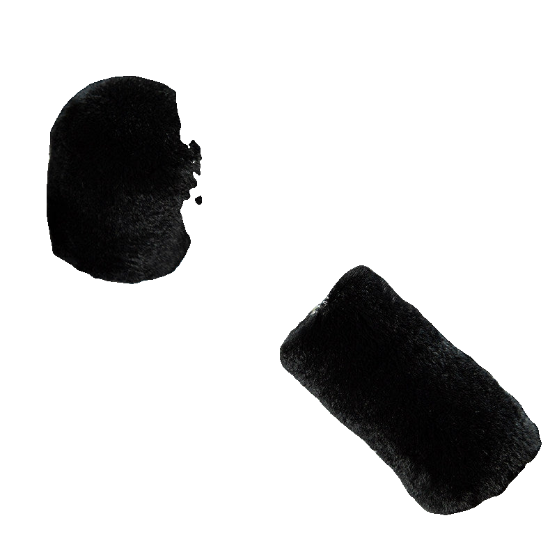 Black genuine Rex rabbit fur gear shift and handbrake cover set on transparent background