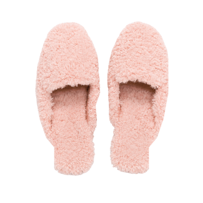 Blush Pink genuine wool and leather closed-toe house slippers on transparent background