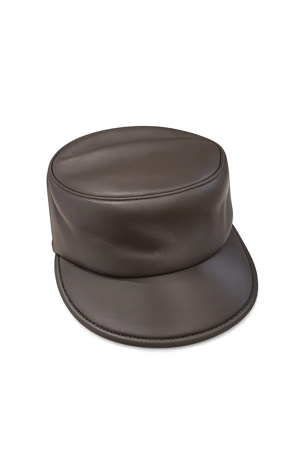 Brown lambskin leather equestrian cap with a smooth finish and curved brim, front view