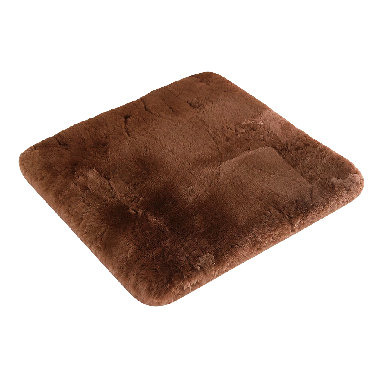 Coffee Brown genuine short-pile sheared-sheepskin patchwork chair pad on transparent background