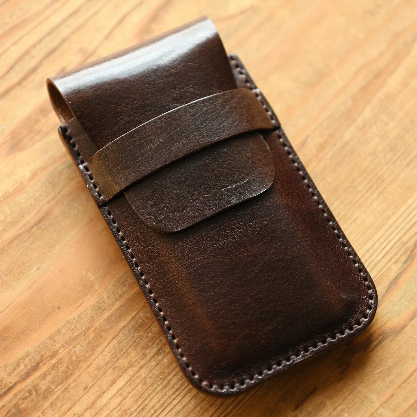 Coffee brown hand-stitched leather watch pouch