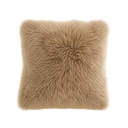 Cream Beige genuine Australian wool pillow on transparent background