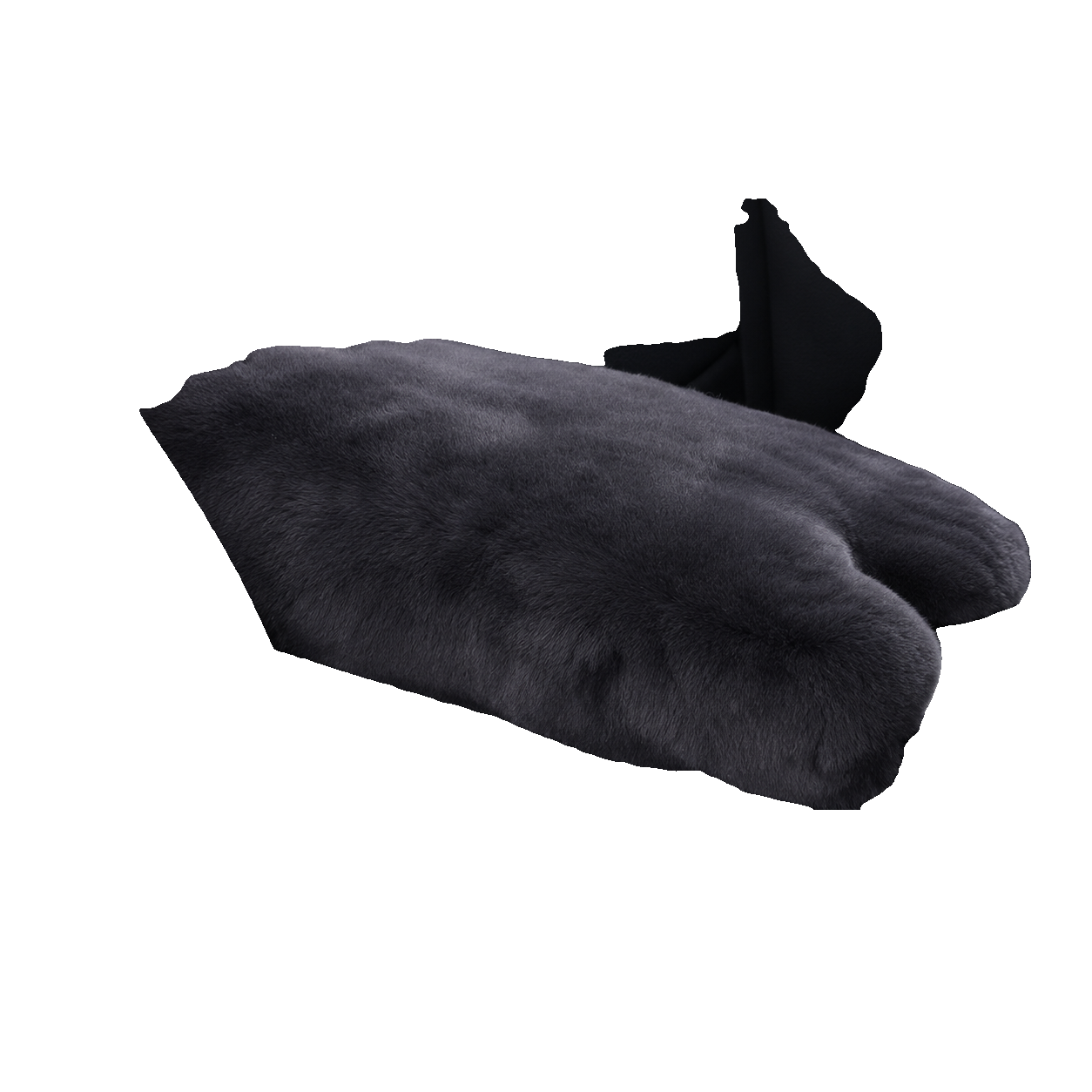 Dark Gray genuine Rex rabbit fur center console armrest pad on transparent background