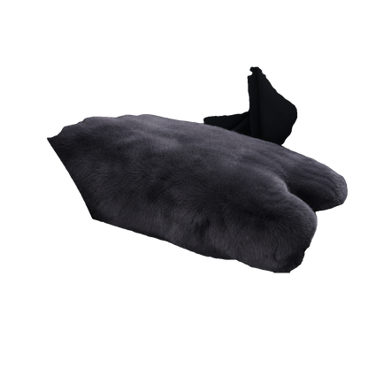 Dark Gray genuine Rex rabbit fur center console armrest pad on transparent background
