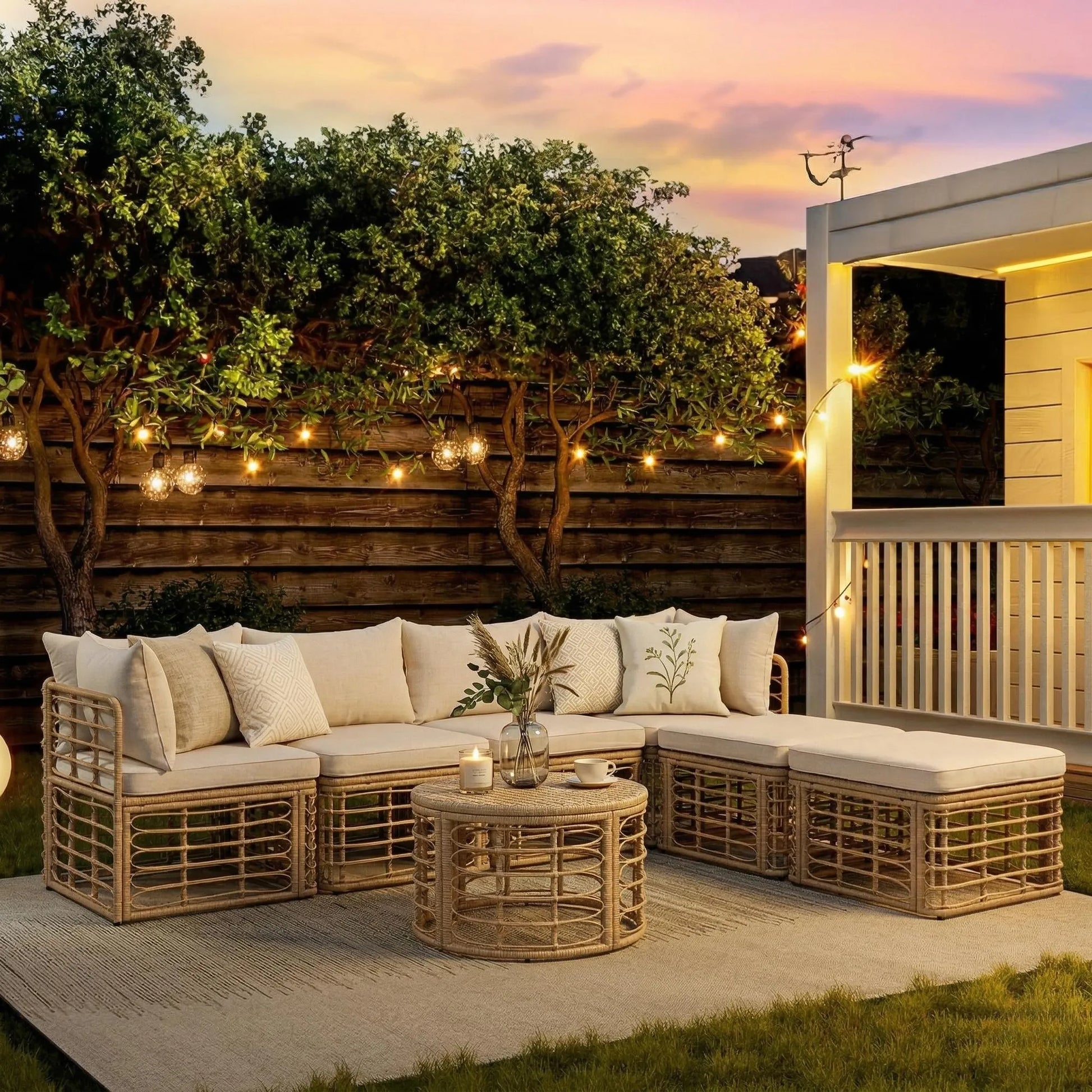 7 Pieces Outdoor Patio Furniture, All-Weather Rattan Sectional Sofa Set with Thick Cushions and Pillows, Freely Combined Conversation Sets for – view 3