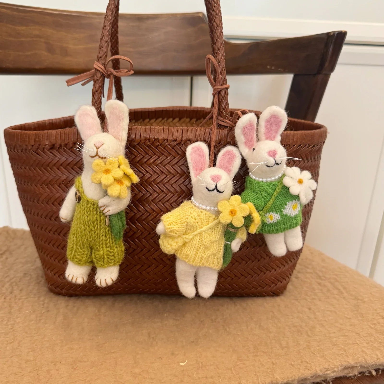 Garden wool felt rabbit bag charms